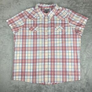 Wrangler‎ Plaid Western Shirt Womens 3XL Short Sleeve Pink Blue Check Pearl Snap